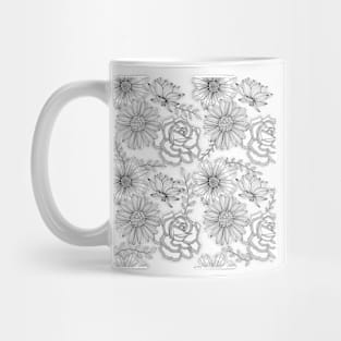 Flowers Line Art - Black & White Mug